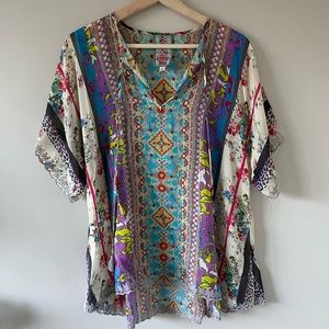 JOHNNY WAS Mix Print A-Line Blouse